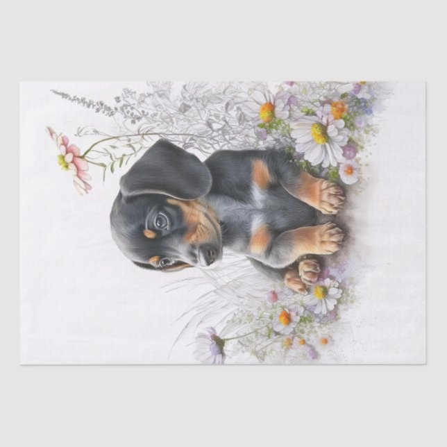 Papel De Seda Dachshund Puppy Watercolor (Anverso)