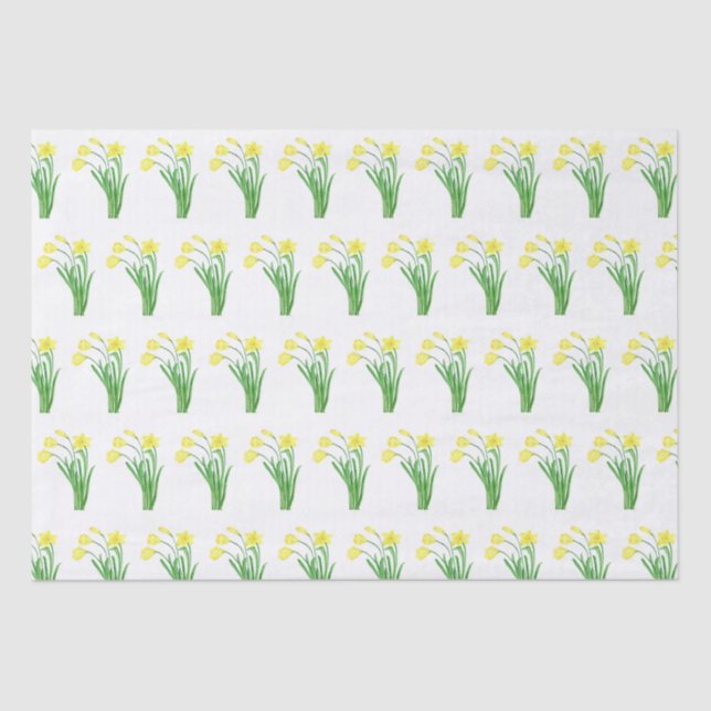 Papel De Seda Daffodils acuarela Amarillo Bonito de primavera fl (Anverso)