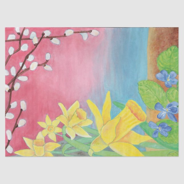 Papel De Seda Daffodils, Salix caprea y Sweet Violet (Anverso)