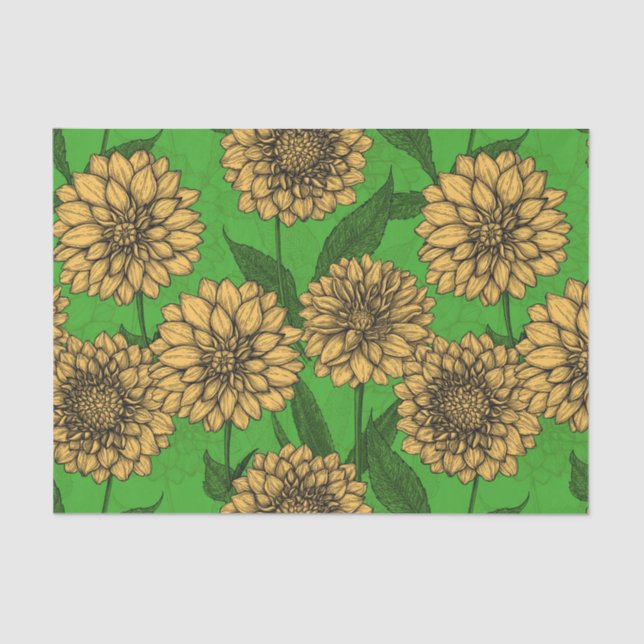 Papel De Seda Dahlias en amarillo y verde (Anverso)