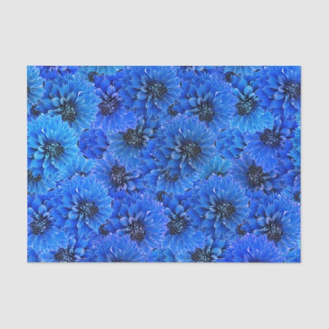 Papel De Seda Dahlias en azul real - diseño floral, (Anverso)