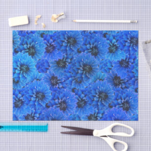 Papel De Seda Dahlias en azul real - diseño floral, 