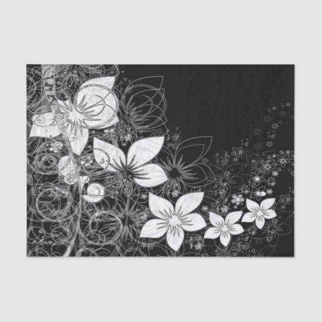Papel De Seda Dainty Floral Scroll on Black (Anverso)
