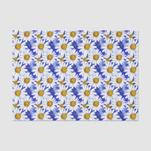 Papel De Seda Daisies acuarelas sobre el azul denim