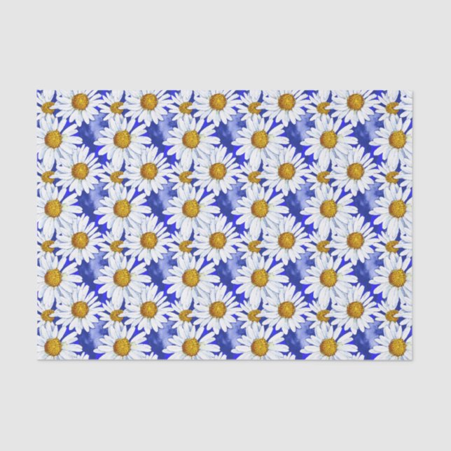 Papel De Seda Daisies acuarelas sobre el azul denim (Anverso)