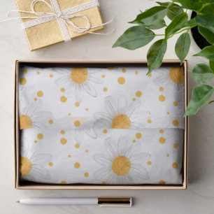 Papel De Seda Daisies blancos brillantes con centros amarillos