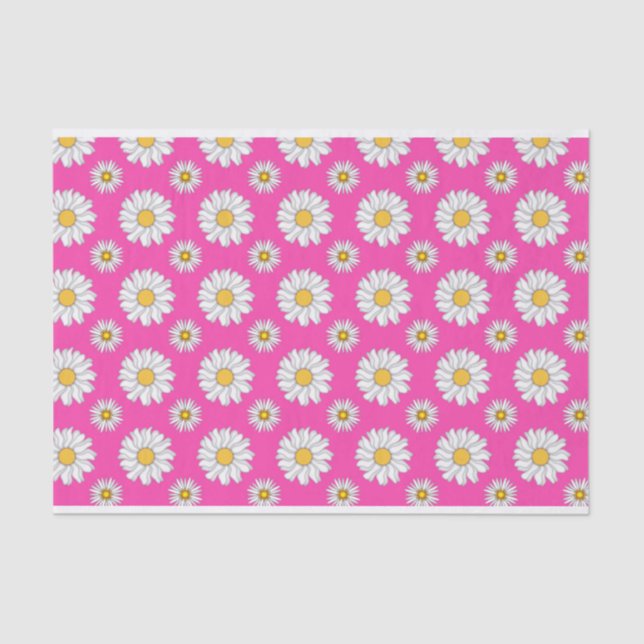 Papel De Seda Daisies blancos en rosa caliente (Anverso)