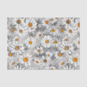 Papel De Seda Daisies blancos sobre el patrón floral plateado