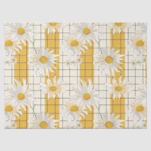 Papel De Seda Daisies blancos sobre fondo de cuadrícula rayada a