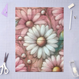 Papel De Seda Daisies Daisy Pastel Decoración Floral Blanca Rosa