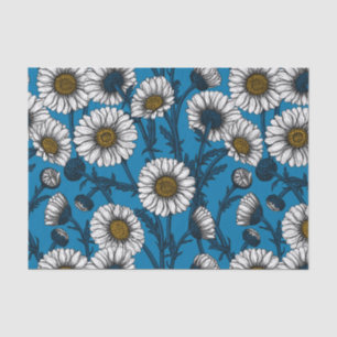 Papel De Seda Daisies en azul