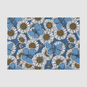 Papel De Seda Daisies, flores silvestres blancas y mariposas azu