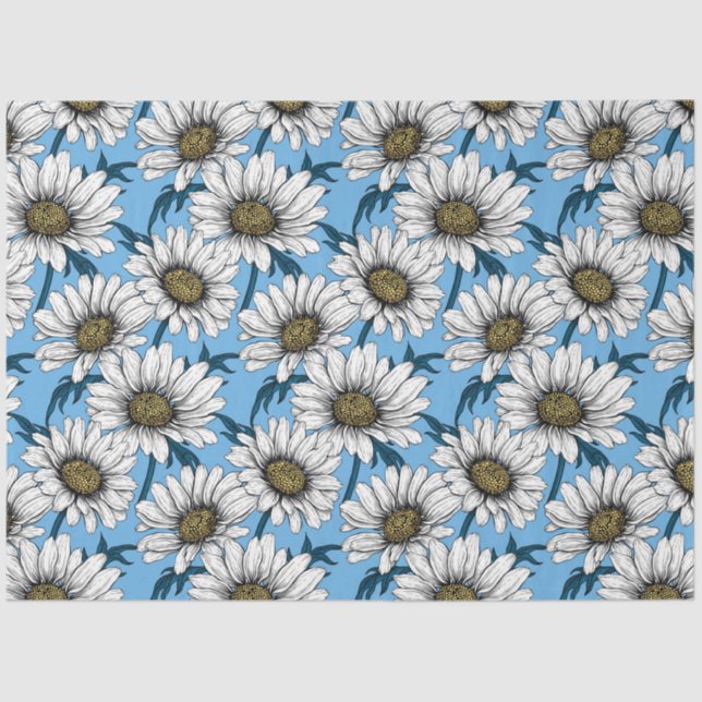 Papel De Seda Daisies, flores silvestres en azul (Anverso)