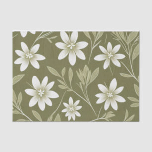 Papel De Seda Daisitas blancas tropicales en verde oliva elegant