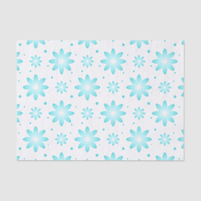 Papel De Seda Daisy delicado blanco y turquesa, patrón de puntos (Anverso)