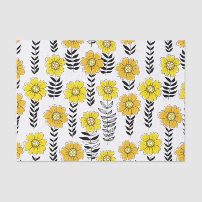 Papel De Seda Daisy doodles en amarillo y negro (Anverso)