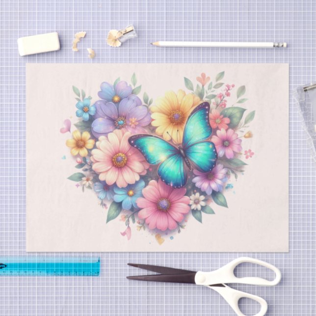 Papel De Seda Daisy Flowers with a Beautiful Butterfly (Artesanía)