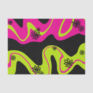 Papel De Seda Daisy Groove en verde lima, rosa caliente y negro