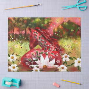 Papel De Seda Daisy Horse Red White Green Decoupage