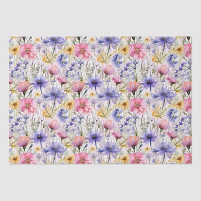 Papel De Seda Daisy Wildflower Pink Blue Floral Pattern (Anverso)