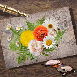 Papel De Seda Daisy y Ranunculus Bouquet Decoupage Tejido Pape