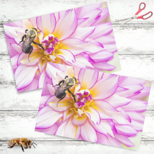 Papel De Seda Dalia Blanca y Rosa con Abejorro
