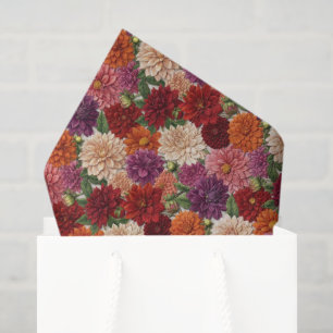 Papel De Seda Dalia Floral Bordada de Colores Otoñales