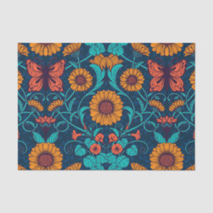 Papel De Seda dalias Art Nouveau en azul y amarillo