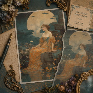 Papel De Seda Dama a la luz de la luna, Decoupage Art Nouveau
