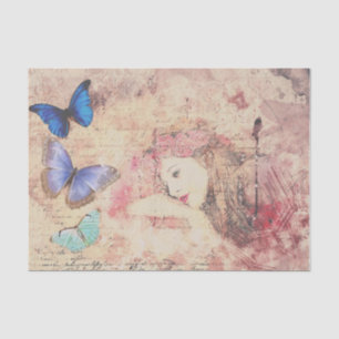 Papel De Seda Dama antigua y mariposa efímera decoupage