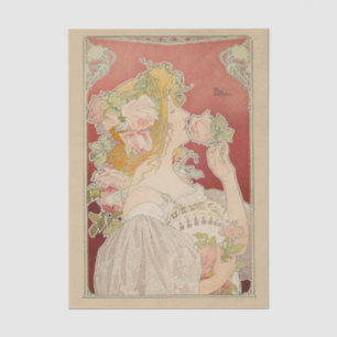 Papel De Seda Dama Art Nouveau Belle Époque Rosas Livemont
