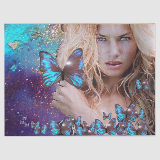 Papel De Seda DAMA CON BELLEZA AZUL EN LA Naturaleza (Anverso)