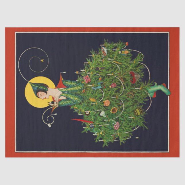 PAPEL DE SEDA DAMA CON NAVIDADES GIFA DE MODA DE BELLEZA ART DEC (Anverso)