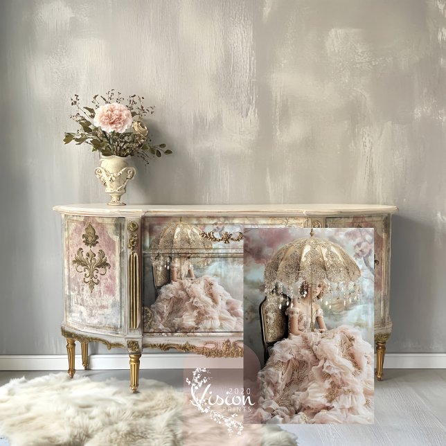 Papel De Seda Dama con retrato romántico de arte de paraguas (Feather's and Tulle, Part 1 Diptych Set, Romantic Portrait Art, Elegant Woman Sitting Decoupage.)