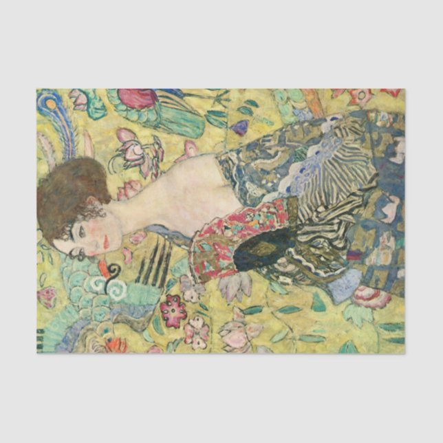 Papel De Seda Dama con ventilador,Gustav Klimt,1907,art nouveau, (Anverso)