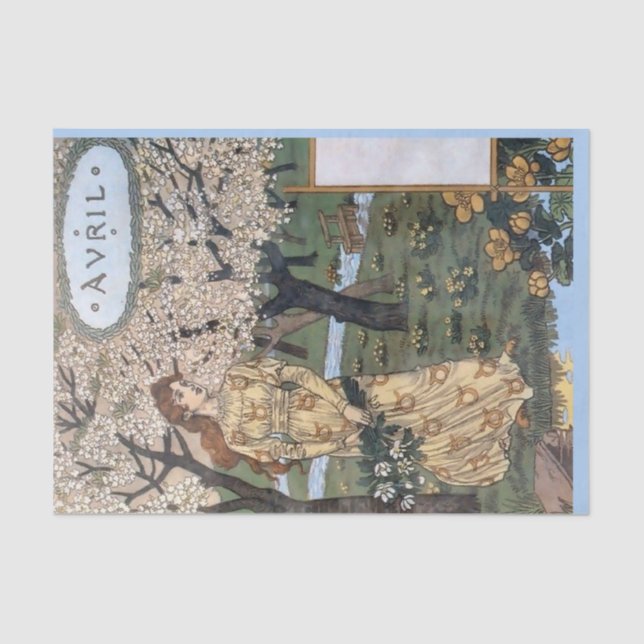 Papel De Seda Dama de Jardín Francés con flores de primavera (Anverso)