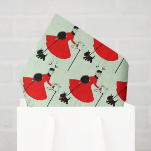 Papel De Seda Dama de Navidad Vintage de 1950 con perro envolvie