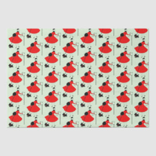 Papel De Seda Dama de Navidad Vintage de 1950 con perro envolvie
