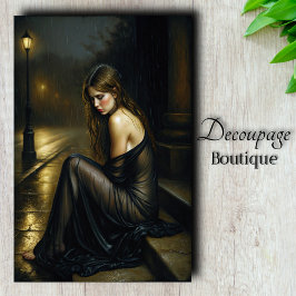 Papel De Seda Dama de Negro Romántica Gótica Decoupage