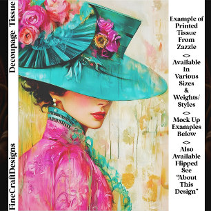Papel De Seda Dama de sombrero turquesa y rosa moderno FR3R Deco