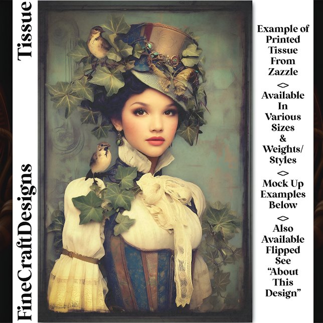 Papel De Seda Dama De Steampunk En Gorra, Ivy & Birds DK3LF Deco (Subido por el creador)