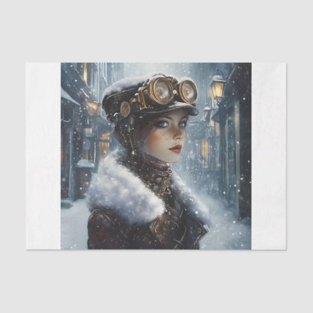 Papel De Seda Dama de Steampunk en invierno (Anverso)