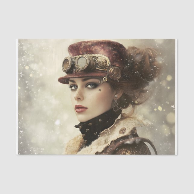 Papel De Seda Dama de Steampunk en invierno (Anverso)