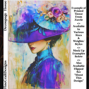 Papel De Seda Dama elegante moderna con sombrero, decoupage FR1L