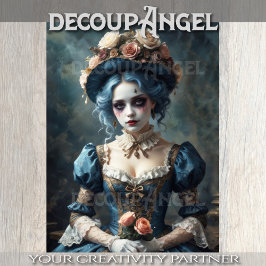 Papel De Seda Dama en traje con flores - Decoupage -