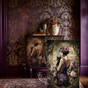 Papel De Seda Dama Flapper Gatsby Gato Antiguo Impresión Decoupa