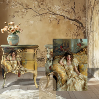 Papel De Seda Dama Glam Victoriana Sofá Barroco de Oro Vestido C