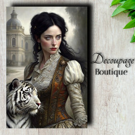 Papel De Seda Dama Gótica Tigre Blanco Decoupage