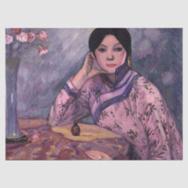 Papel De Seda Dama japonesa con una botella de perfume