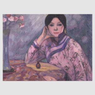 Papel De Seda Dama japonesa con una botella de perfume